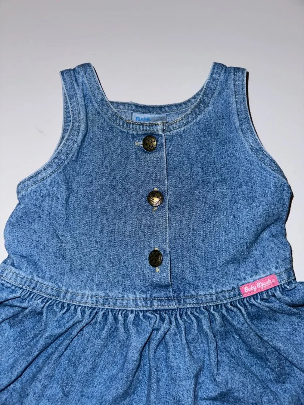 VTG 90s 2000s Oshkosh Baby Girls Denim Jumper Dress 12 Months dropped waist